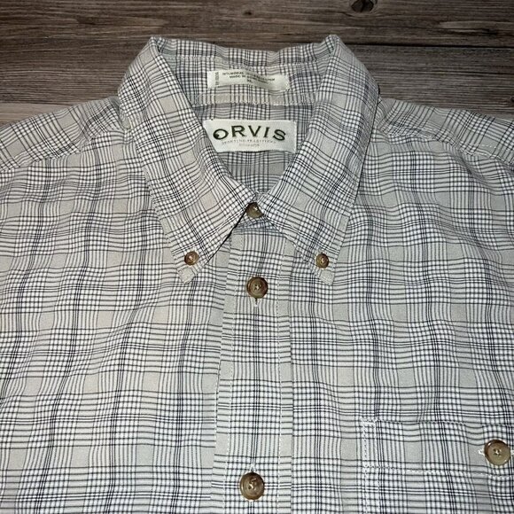 Orvis Shirt Mens‎ Size XL Casual Button Up Short Sleeve Checkered Black Grey - Picture 7 of 8